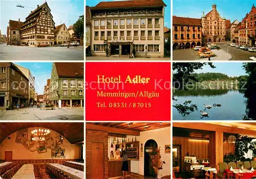 AK / Ansichtskarte Memmingen Hotel Adler Siebendaecherhaus Saal Buergerstube Marktplatz Fussgaengerzone Buxheimer Weiher Memmingen