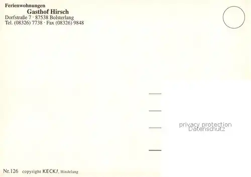 AK / Ansichtskarte Bolsterlang Gasthof Hirsch Gaestezimmer Ferienwohnungen Bolsterlang