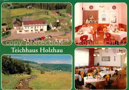 AK / Ansichtskarte Holzhau_Rechenberg Bienenmuehle_Erzgebirge Waldgasthof Pension Teichhaus Restaurant Landschaftspanorama Fliegeraufnahme 