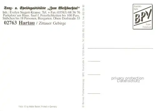 AK / Ansichtskarte Hartau_Zittau Tanz  und Speisegaststaette Zum Weissbachtal Zittauer Gebirge 