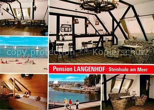 AK / Ansichtskarte Steinhude_am_Meer Pension Langenhof Gaestezimmer Aufenthaltsraum Bar Badestrand Steinhuder Meer 