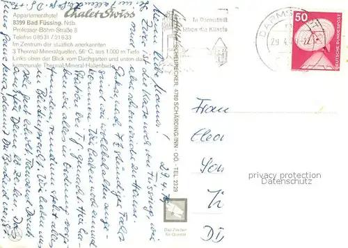 AK / Ansichtskarte Bad_Fuessing Appartementhotel Hallenbad Panorama mit Kirche Bad_Fuessing