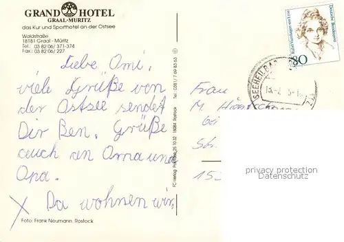 AK / Ansichtskarte Graal Mueritz_Ostseebad Grand Hotel Kur  und Sporthotel an der Ostsee Graal Mueritz_Ostseebad