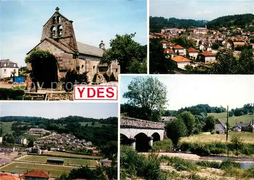 AK / Ansichtskarte Ydes Eglise Vue generale Le stade Le vieux pont Ydes