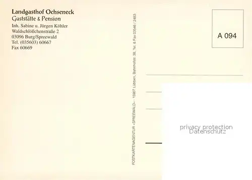 AK / Ansichtskarte Burg_Spreewald Landgasthof Ochseneck Gaststaette Pension Fremdenzimmer Burg Spreewald