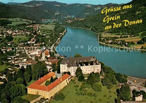 AK / Ansichtskarte Grein_Donau_Oberoesterreich Fliegeraufnahme mit Schloss Greinburg Grein_Donau