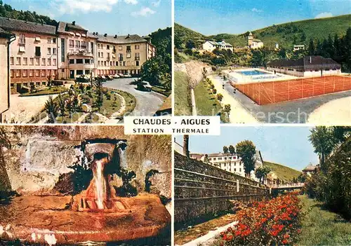 AK / Ansichtskarte Chaudes Aigues Station Thermale Terrain de sports et piscine Le Remontalou et lHotel Valette Chaudes Aigues
