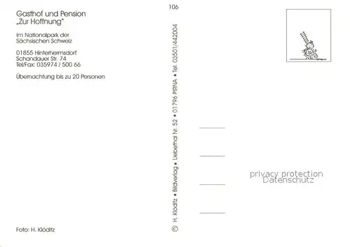 AK / Ansichtskarte Hinterhermsdorf Gasthof Pension Zur Hoffnung Landschaftspanorama Hinterhermsdorf