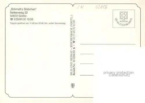 AK / Ansichtskarte Goerlitz_Sachsen Schmidt s Stuebchen Gaststaette Terrasse Goerlitz Sachsen