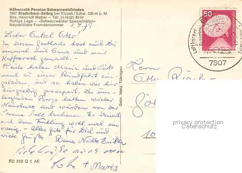 AK / Ansichtskarte Selbig_Biederbach Hoehencafe Pension Schwarzwaldfrieden Gastraum Landschaftspanorama Schwarzwald 