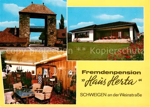 AK / Ansichtskarte Schweigen Rechtenbach Pension Haus Herta Deutsches Weintor Schweigen Rechtenbach