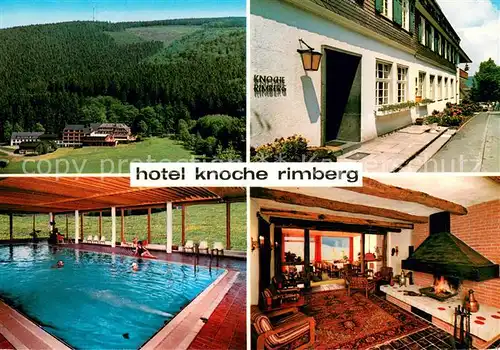 AK / Ansichtskarte Rimberg_Schmallenberg Hotel Knoche Kamin Hallenbad Panorama Rimberg_Schmallenberg