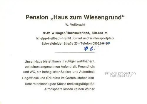 AK / Ansichtskarte Willingen_Sauerland Pension Haus zum Wiesengrund Willingen_Sauerland