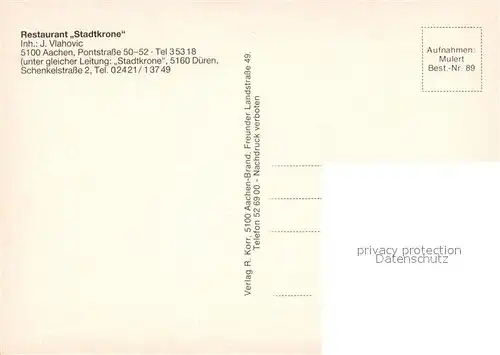 AK / Ansichtskarte Aachen Restaurant Stadtkrone Balkan Restaurant Aachen