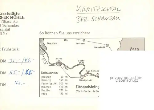 AK / Ansichtskarte Kirnitzschtal_Bad_Schandau Gaststaette Pension Mittelndorfer Muehle Pfau 