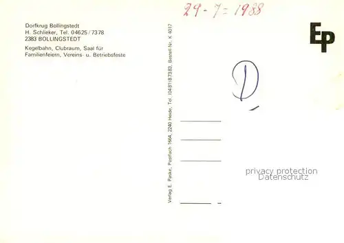 AK / Ansichtskarte Bollingstedt Gaststaette Restaurant Dorfkrug Kegelbahn Gastraeume Bollingstedt