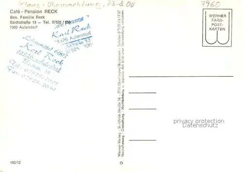 AK / Ansichtskarte Aulendorf Cafe Pension Reck Gaststube Terrasse Aulendorf