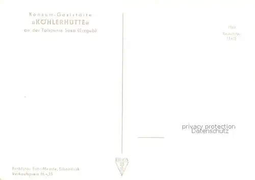 AK / Ansichtskarte Sosa_Erzgebirge Konsum Gaststaette Koehlerhuette an der Talsperre Gaststube Sosa Erzgebirge