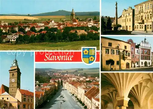 AK / Ansichtskarte Slavonice_Zlabings Ortsansicht mit Kirche Brunnen Innenstadt Bauwerk Slavonice_Zlabings