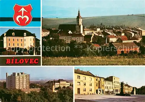 AK / Ansichtskarte Bilovec Ortsansicht mit Kirche Innenstadt Platz Denkmal Hochhaus Bilovec
