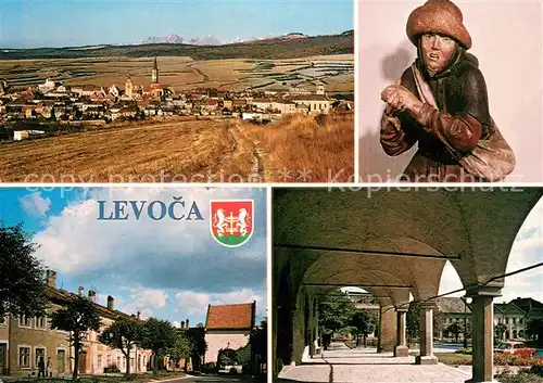 AK / Ansichtskarte Levoca_Slovakia Panorama Statue Arkaden Innenstadt 
