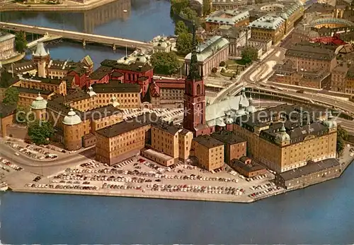 AK / Ansichtskarte Stockholm Riddarholmen med Riddarholmskyrkan Fliegeraufnahme Stockholm