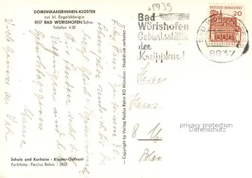 AK / Ansichtskarte Bad_Woerishofen Dominikanerinnen Kloster zur hl. Engelskoenigin Schule und Kurheim Bad_Woerishofen