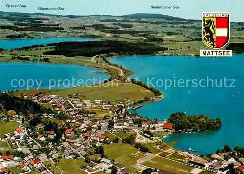 AK / Ansichtskarte Mattsee_Salzburg Fliegeraufnahme mit Seespitz Schlossberg und Wartstein Obertrumer und Grabensee  Mattsee Salzburg