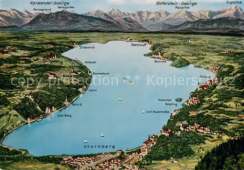 AK / Ansichtskarte Starnbergersee Fliegeraufnahme mit Karwendel und Wettersteingebirge Starnbergersee