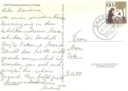 AK / Ansichtskarte Schalkenmehren Fliegeraufnahme mit Maar Schalkenmehren