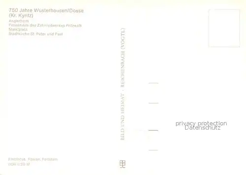 AK / Ansichtskarte Wusterhausen_Dosse 750 Jahre Anglerheim Ferienheim des Zahnradwerkes Pritzwalk Marktplatz Stadtkirche St. Peter und Paul Wusterhausen_Dosse