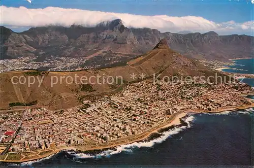 AK / Ansichtskarte Cape_Town_Kaapstad_Kapstadt Air view of Sea Point and Bantry Bay with Signal Hill and Lions Head with Table Mountain Cape_Town
