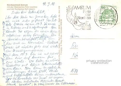 AK / Ansichtskarte Amrum Fliegeraufnahme mit Westspitze Foehr und Suedspitze Sylt Amrum