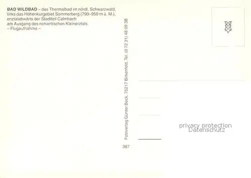 AK / Ansichtskarte Bad_Wildbad Fliegeraufnahme Bad_Wildbad