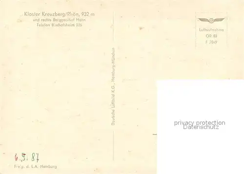 AK / Ansichtskarte Kloster_Kreuzberg Fliegeraufnahme mit Berggasthof Hahn Kloster_Kreuzberg