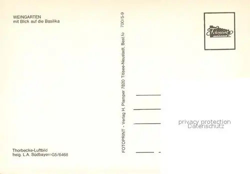 AK / Ansichtskarte Weingarten_Wuerttemberg Fliegeraufnahme mit der Basilika Weingarten Wuerttemberg