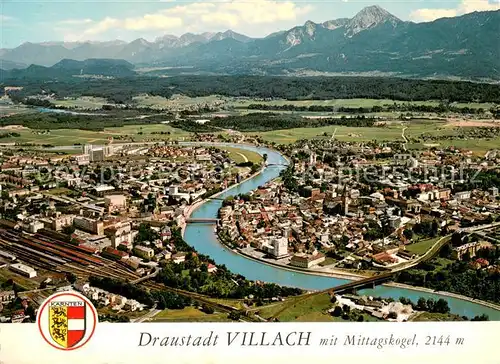 AK / Ansichtskarte Villach_Kaernten Fliegeraufnahme mit Drau und Mittagskogel Villach_Kaernten