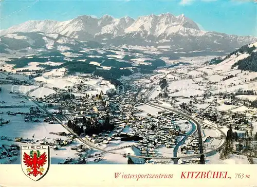 AK / Ansichtskarte Kitzbuehel_Tirol Fliegeraufnahme mit Schwarzsee Schloss Lehenberg und Kaisergebirge Kitzbuehel Tirol