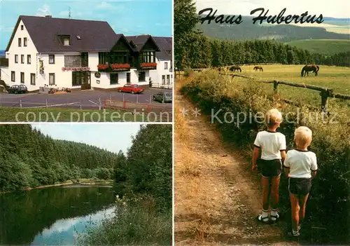 AK / Ansichtskarte Winterspelt Hotel Restaurant Haus Hubertus Partie am Wasser Landschaftspanorama Pferdekoppel Winterspelt