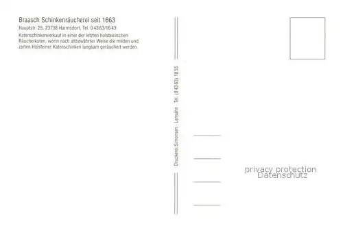AK / Ansichtskarte Harmsdorf_Holstein Braasch s Schinkenraeucherei Harmsdorf_Holstein