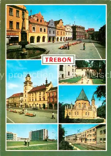 AK / Ansichtskarte Trebon_Czechia Haeuserpartie Innenstadt Brunnen Masaryk Platz Schloss Wohnsiedlung 