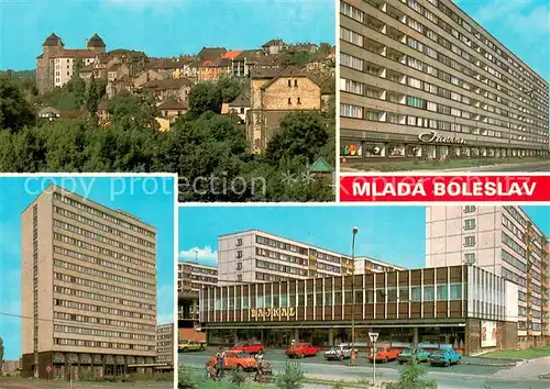 AK / Ansichtskarte Mlada_Boleslav_Jungbunzlau Altstadt mit Burg Adria Einkaufszentrum Internat AZNP Kaufhaus Baikal 
