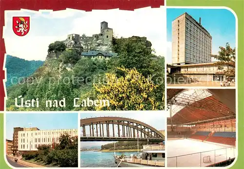 AK / Ansichtskarte Usti_nad_Labem Hrad Strekov Burgruine 14. Jhdt. Interhotel Boehmen Bruecke Eisstadion Usti_nad_Labem