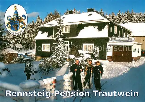 AK / Ansichtskarte Scheibe Alsbach Rennsteig Pension Trautwein im Winter Wappen Scheibe Alsbach