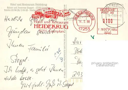 AK / Ansichtskarte Gruenplan Hotel Restaurant Heidekrug am See Gruenplan