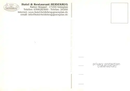 AK / Ansichtskarte Gruenplan Hotel Restaurant Heidekrug am See Gruenplan