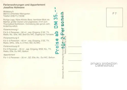 AK / Ansichtskarte Weingarten_Oberfranken Gaestehaus Hofmann Ferienwohnungen Appartements Staffelberg Staffelstein Obermain Therme Kloster Banz Maintal Vierzehnheiligen Weingarten Oberfranken