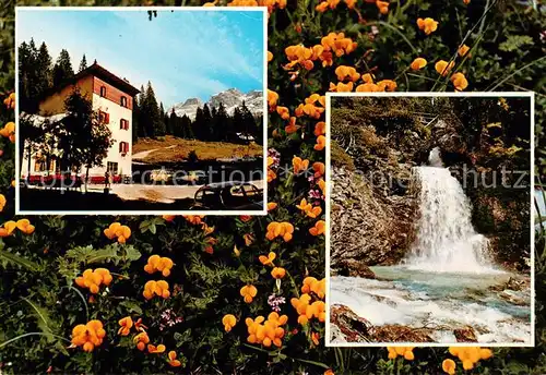 AK / Ansichtskarte Madonna_di_Campiglio Rifugio Vellesinella e cascata di Vallesinella alta Dolomiti de Brenta Fiori Madonna_di_Campiglio