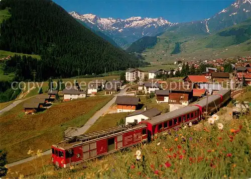 AK / Ansichtskarte Bugnei Panorama Blick gegen den Oberalppass und Piz Badus Eisenbahn Bugnei
