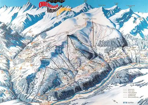AK / Ansichtskarte Obersaxen_GR Skigebiet Alpen Mundau Lumnezia Vogelschaukarte Obersaxen GR